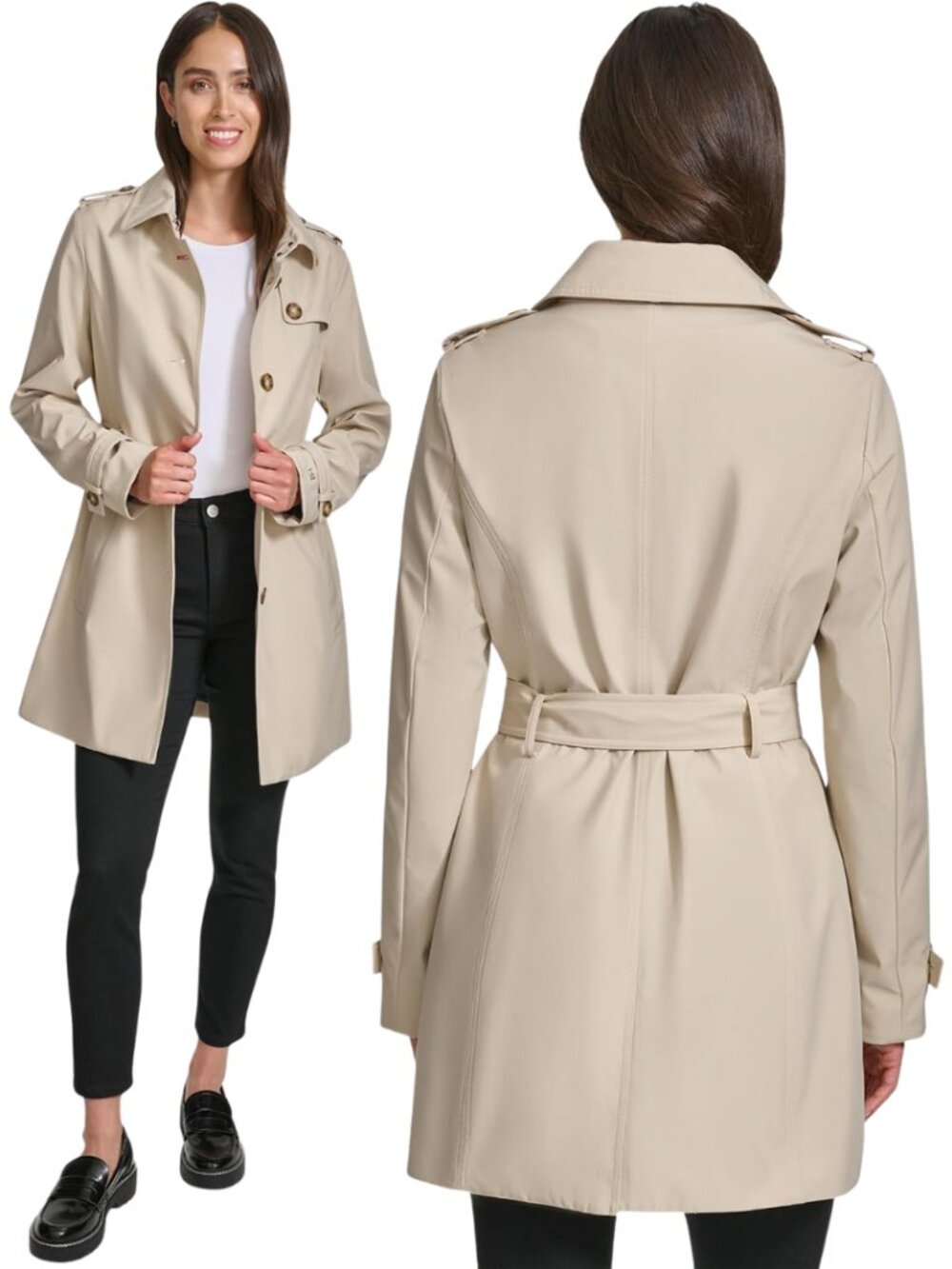 Tommy Hilfiger Belted Trench Coat Womens Medium Beige Lightweight Preppy Classic